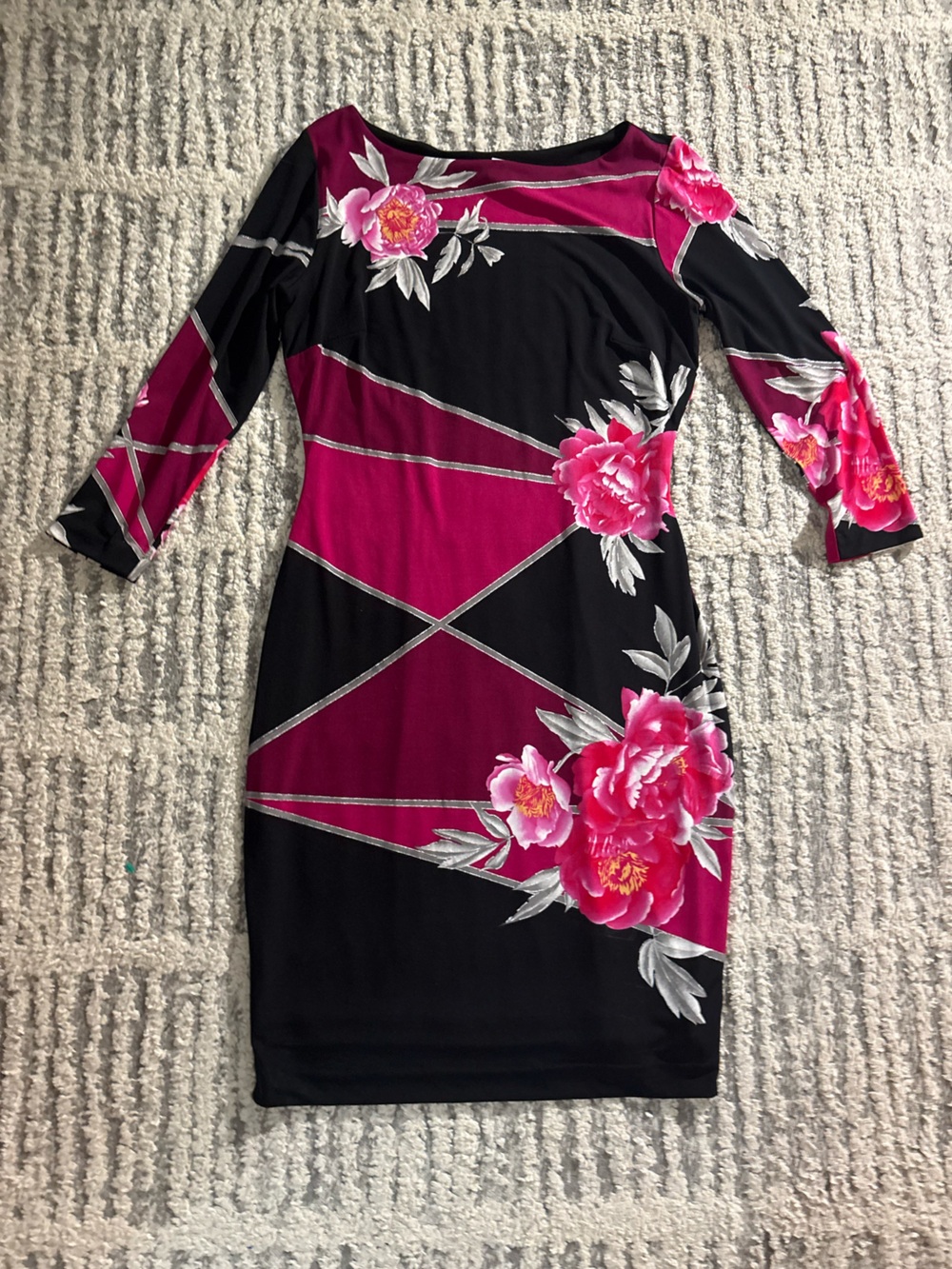 Cache black pink floral sexy bodycon dress size 6